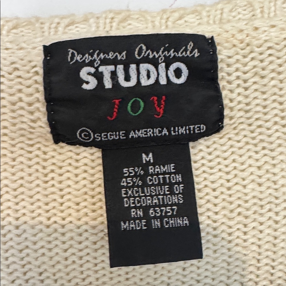 Designers Originals Studio Joy Vintage Cream Snowman Cardigan Sweater - Size M - Picture 2 of 7